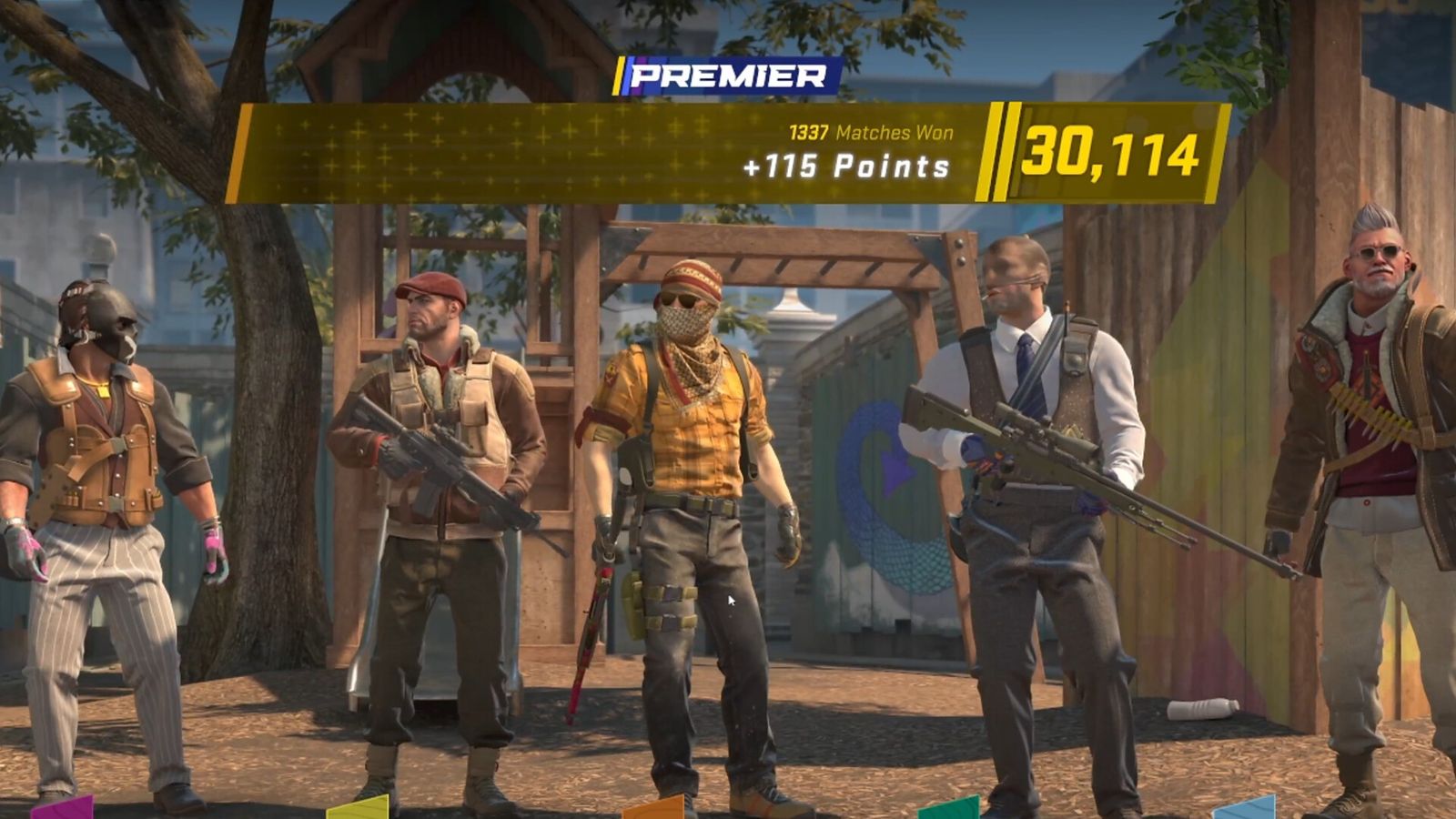 The CS2 end-of-match screen after a win at 30,000 Premier rating