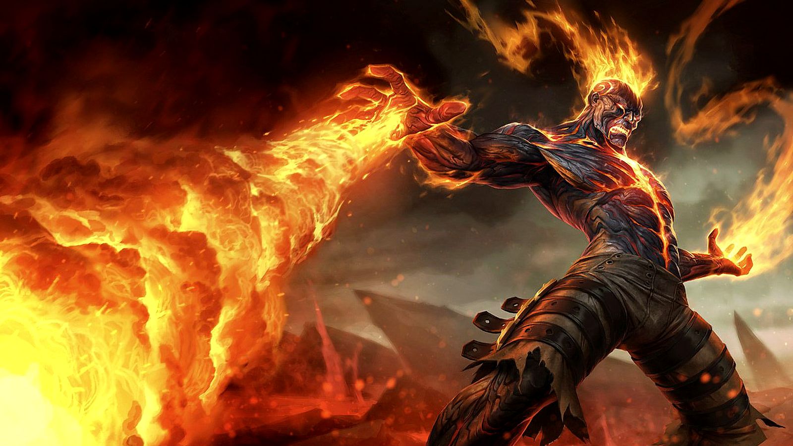League of Legends splash art of Brand, the Burning Vengeance, wreathed in fire