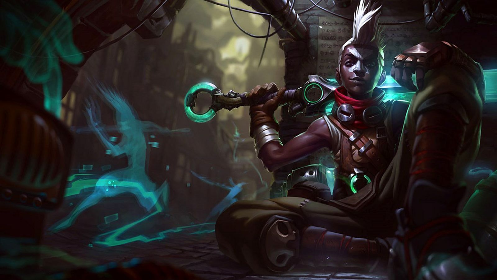 Ekko, the Boy Who Shattered Time, with his Zero Drive device — League of Legends splash art