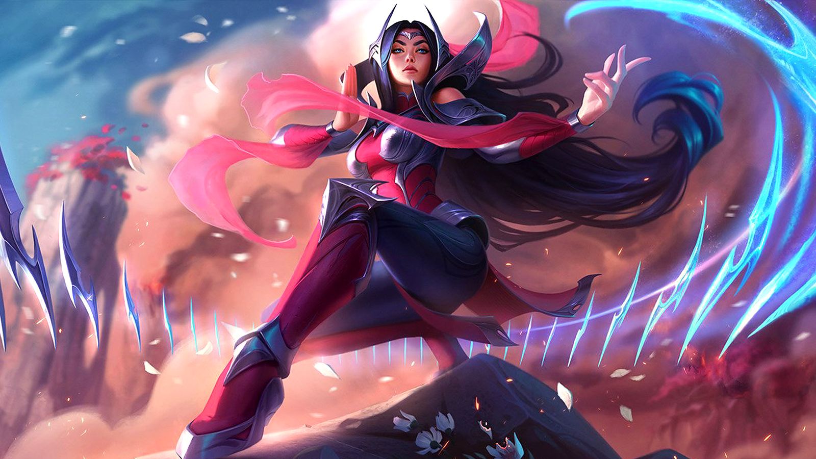 League of Legends splash art of Irelia, the Blade Dancer, with her floating blades