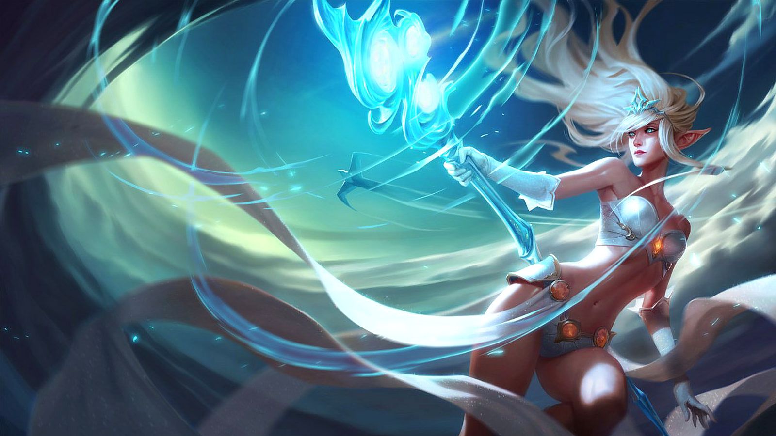 League of Legends splash art of Janna, the Storm's Fury, in a swirl of wind