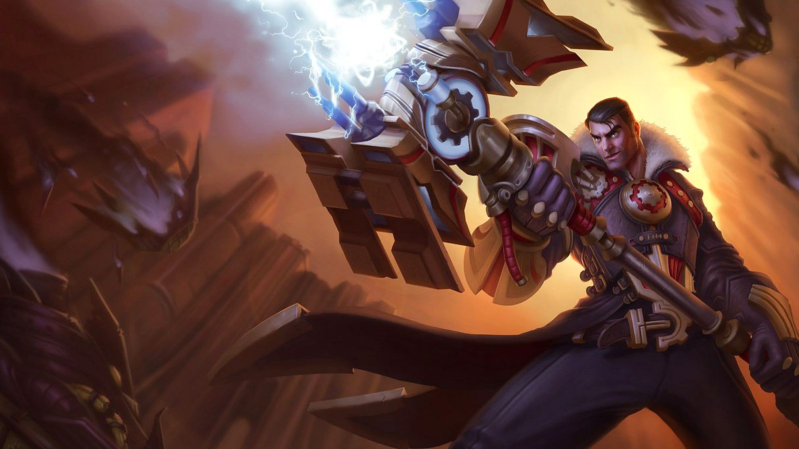 League of Legends splash art of Jayce, the Defender of Tomorrow, with his hammer
