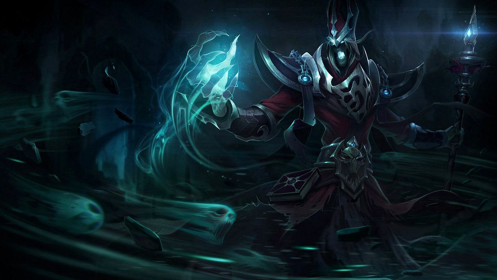 League of Legends splash art of Karthus, the Deathsinger, in a dark crypt