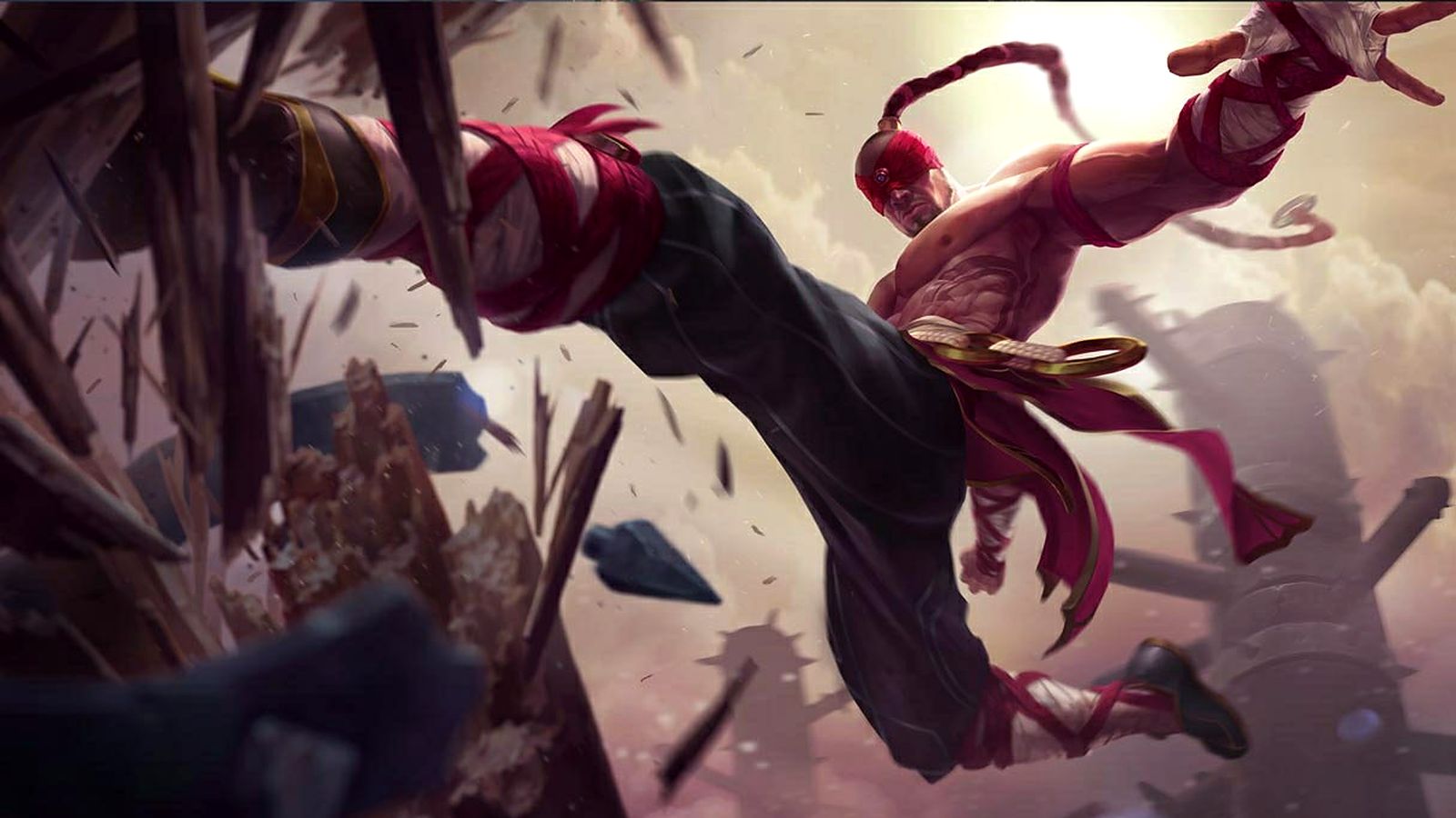 Lee Sin, the Blind Monk, mid-kick — League of Legends splash art