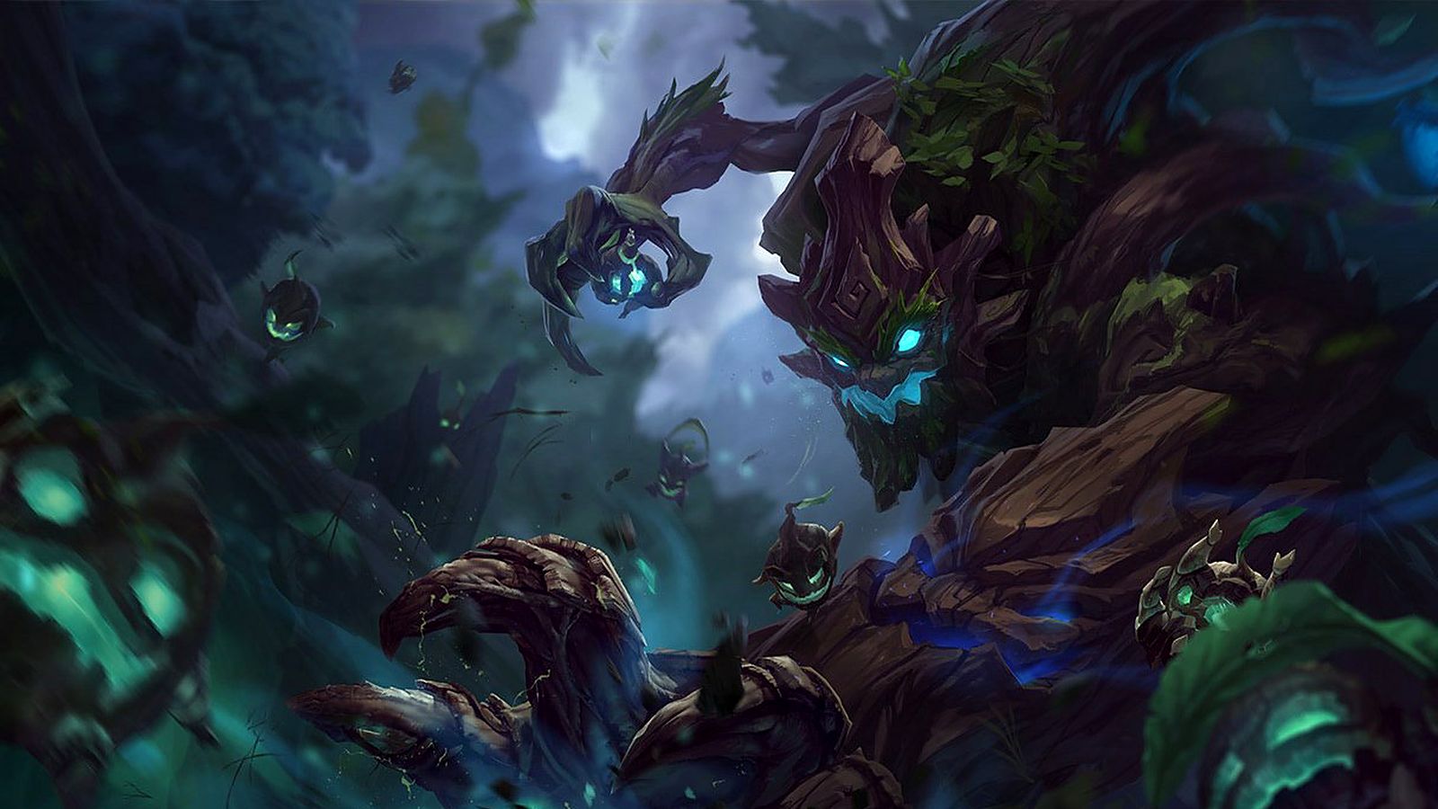 League of Legends splash art of Maokai, the Twisted Treant, among roots and saplings