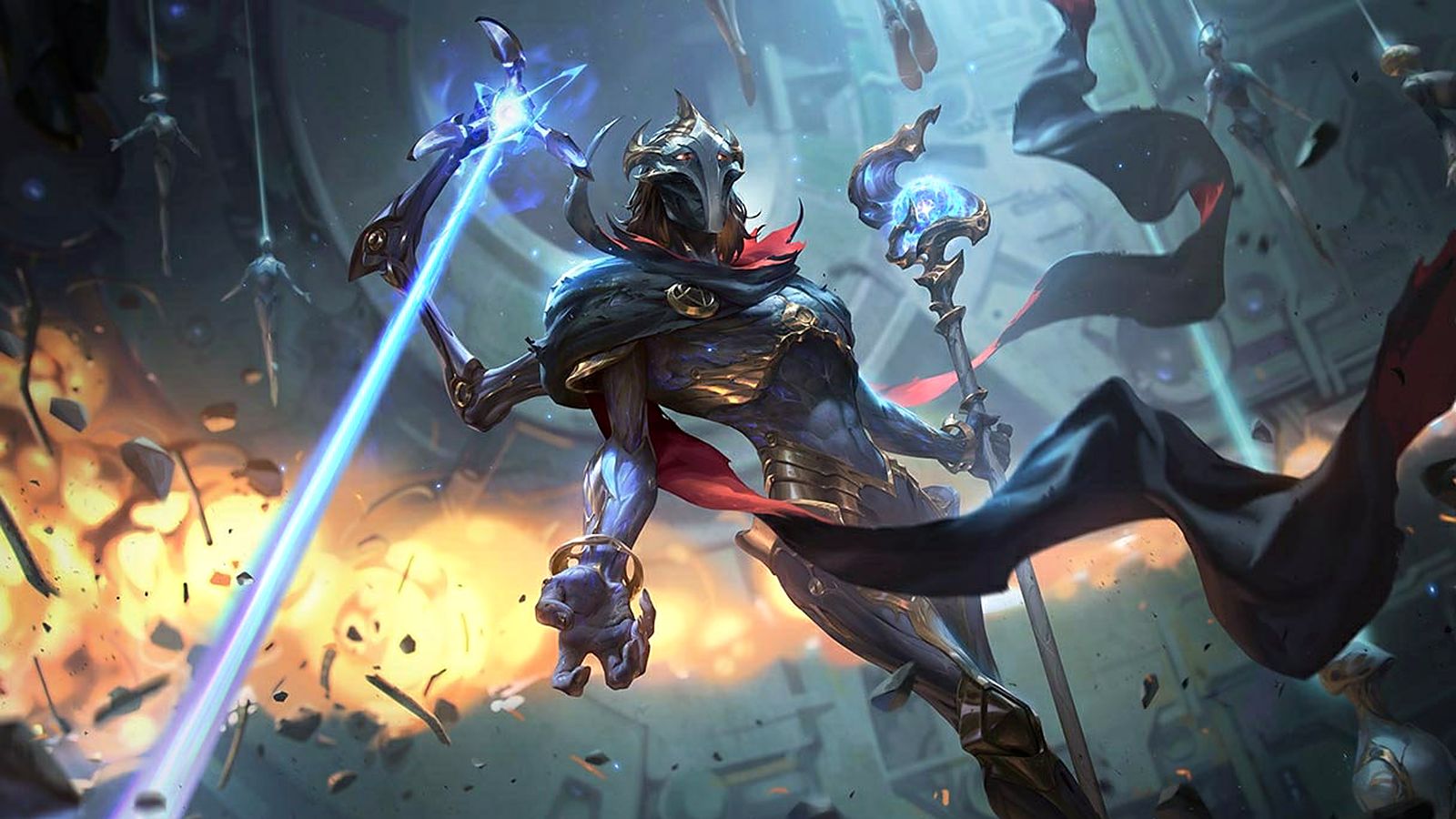 League of Legends splash art of Viktor, the Machine Herald, firing a beam from his mechanical arm